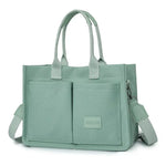 Cross-border Canvas Tote Bag Women Large Capacity Multiple Pockets Trendy Crossbody Bag Wide Shoulder Strap Magnetic Closure