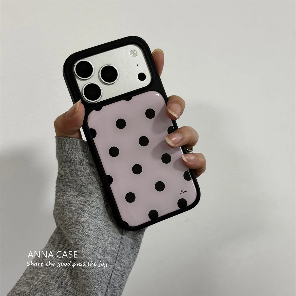 Korean Pink Background Polka Dots Black Border Drip Glue Phone Case For iPhone 17 Back Cover