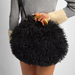 Women's Fashion Long Fur Wool Bag beach Faux Wool Fur Shoulder Bag Ladies Faux Furs Handbag Luxury Mongolian Sheep Fur Bags