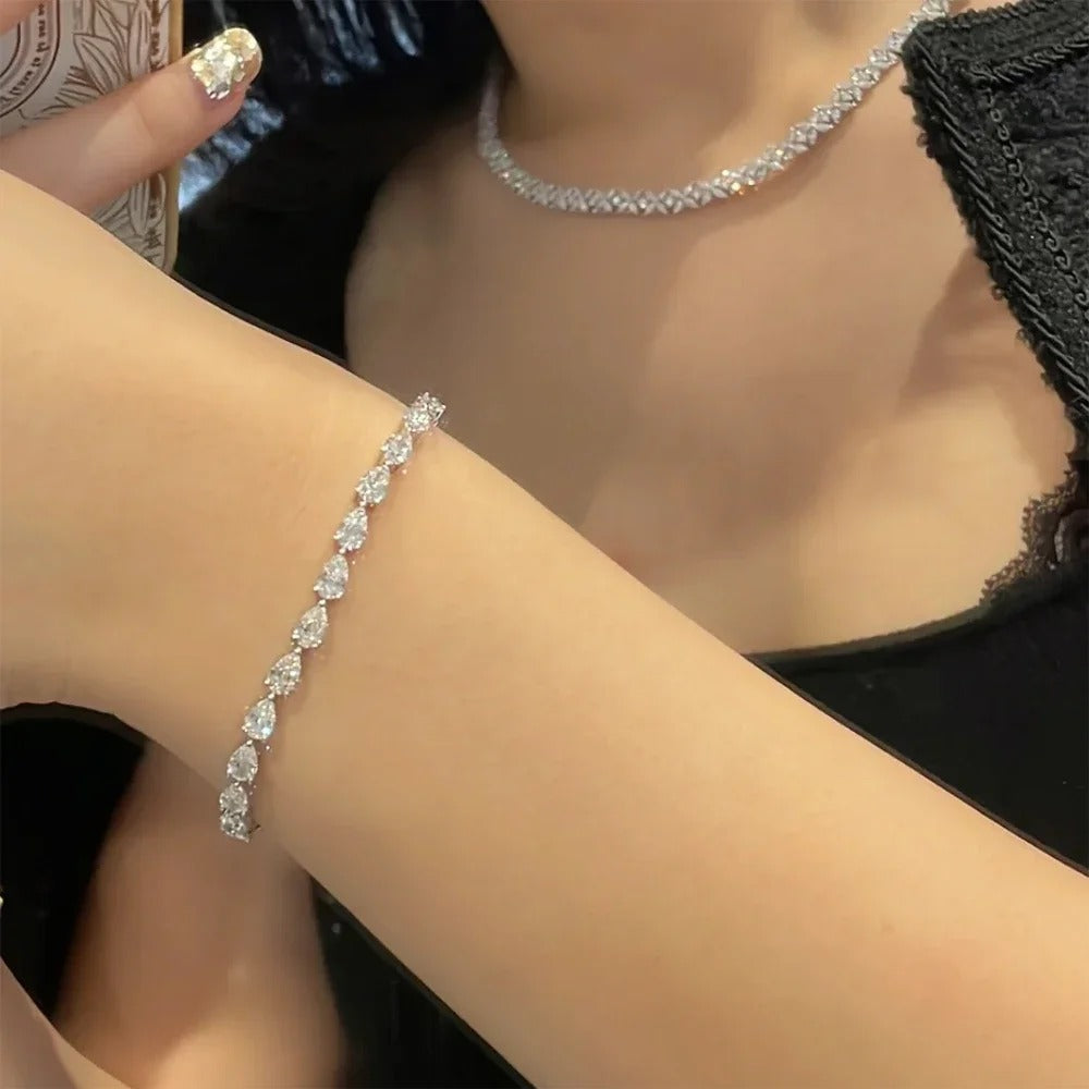 3*5mm Pear Cut All Moissanite Diamond Tennis Bracelet For Women S925 Silver Plated White Gold Waterdrop Shape Jewelry with GRA