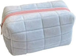 Soft Plush Quilted Cosmetic Bag Portable Zipper Makeup Organizer Cute Travel Toiletry Pouch for Women Girls