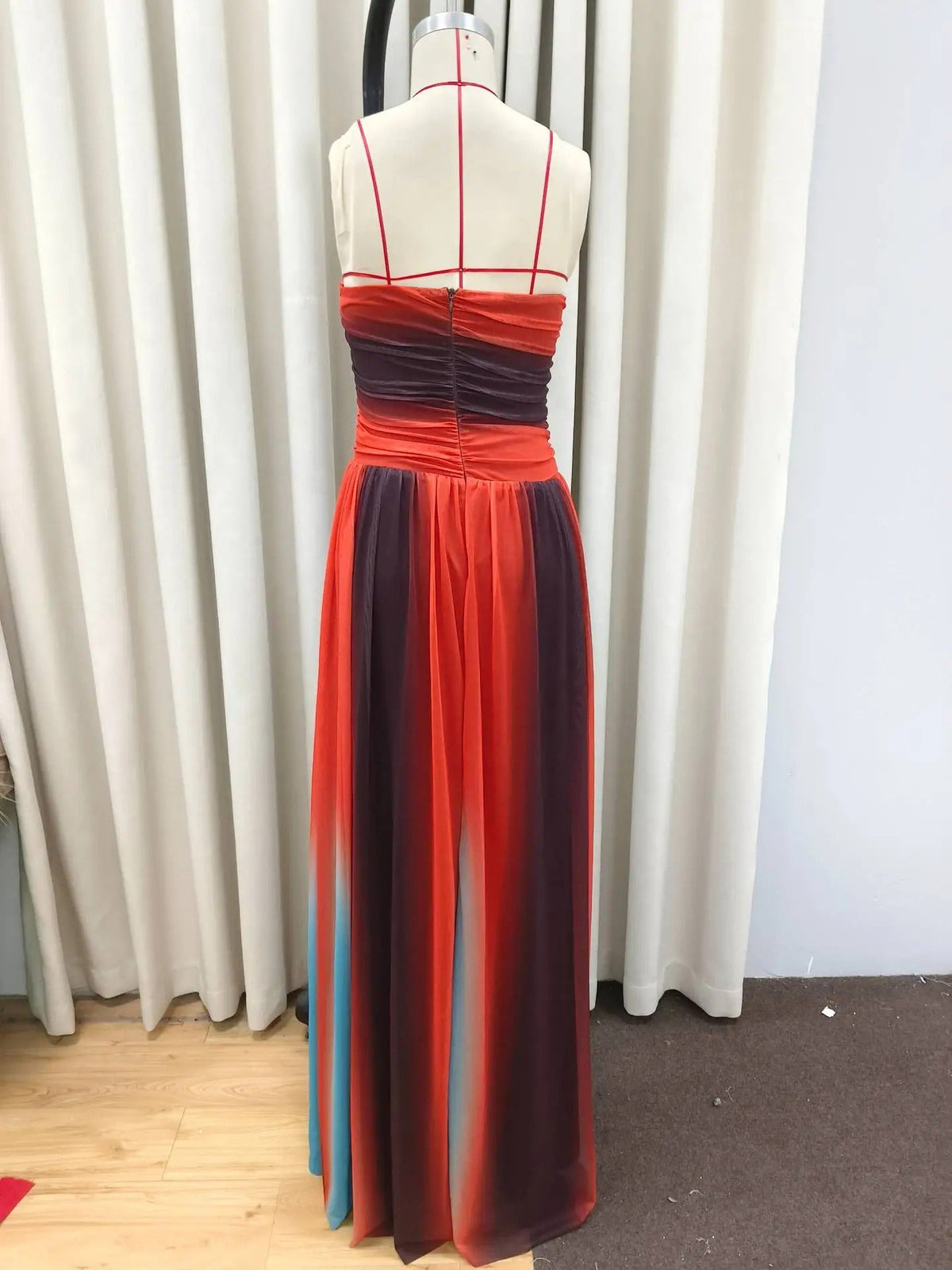 Tie-dye Gradient Hollow Out Women's Maxi Dress Elegant Off Shoulder A-line Hem Long Dresses New Summer 2025 Holiday Female Robes