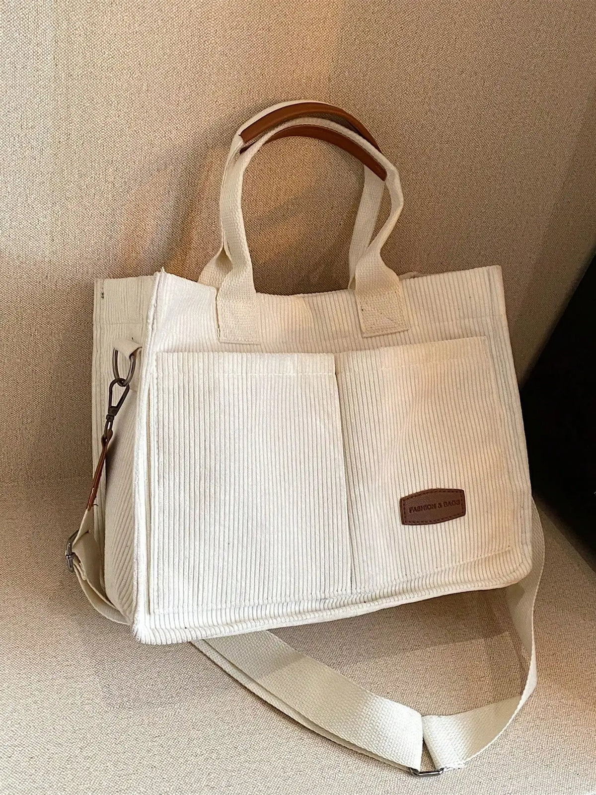 Letter Patch Decor Shopper Bag, Stylish Linen, PVC Bag For Groceries & Gifts Back To School, Classic Casual, Suitable For Teen Girls Women College Students, Perfect For Back To School, College, Middle School, High School