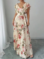 Women's Summer Hot Sale Digital Print Dress – Pleated Ruffled Waist Romantic Vacation Maxi Euro American