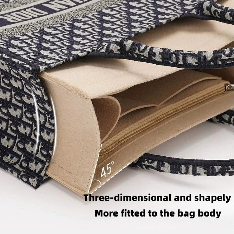Felt Purse Organizer Insert Fits Book Tote Bag Large Medium Handbag Shaper Liner Multi Pockets Zipper Storage Makeup Accessories
