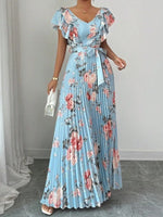 Women's Summer Hot Sale Digital Print Dress – Pleated Ruffled Waist Romantic Vacation Maxi Euro American