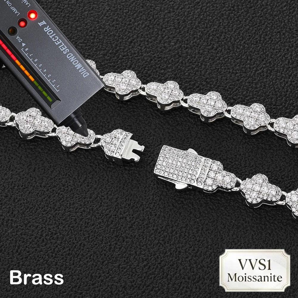 Nuoya Brass/925 VVS1 Moissanite Tennis Necklace Hip Hop Full Paved Diamond Cross Bracelet Unisex