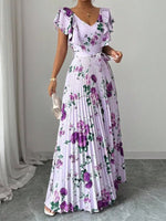 Women's Summer Hot Sale Digital Print Dress – Pleated Ruffled Waist Romantic Vacation Maxi Euro American