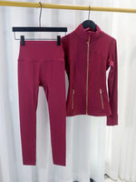 Gold zipper jacket and yoga pants set, sportswear, quick-dry and breathable, slimming and lightweight, tight-fitting